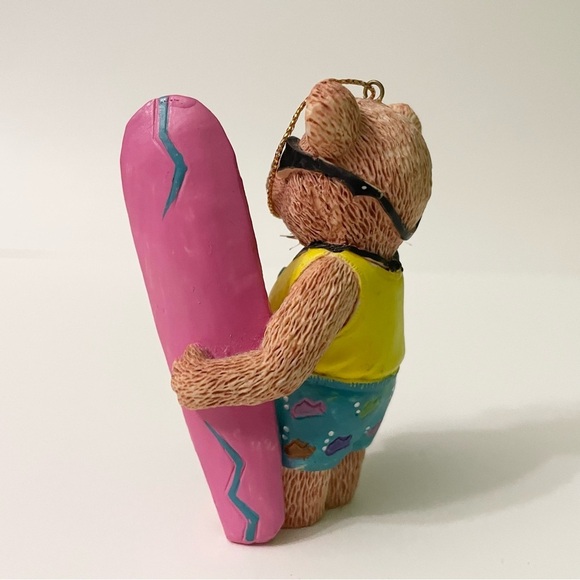 Vtg 1997 Claire’s Surfing Bear Ornament with Pink Surfboard - Picture 5 of 10